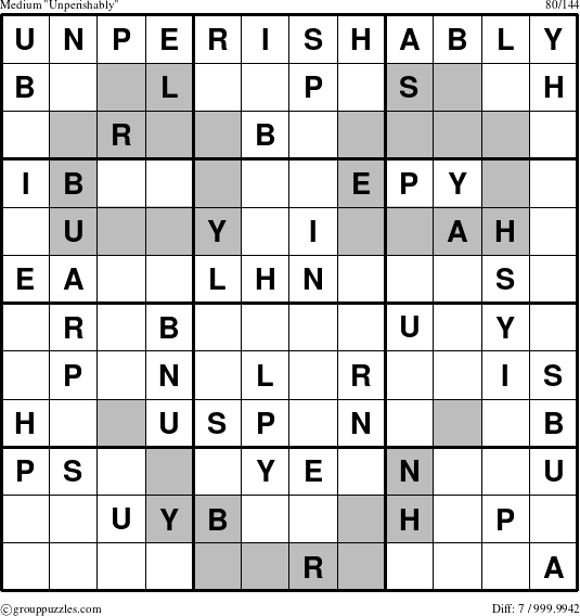 The grouppuzzles.com Medium Unperishably puzzle for 