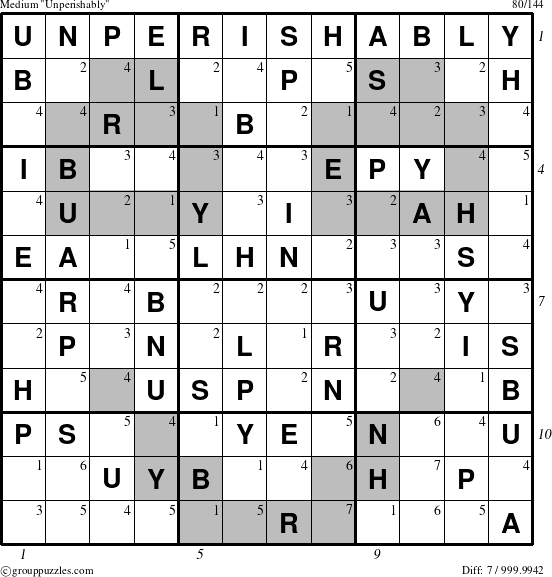 The grouppuzzles.com Medium Unperishably puzzle for  with all 7 steps marked