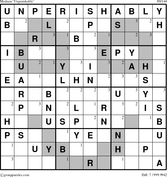 The grouppuzzles.com Medium Unperishably puzzle for  with the first 3 steps marked