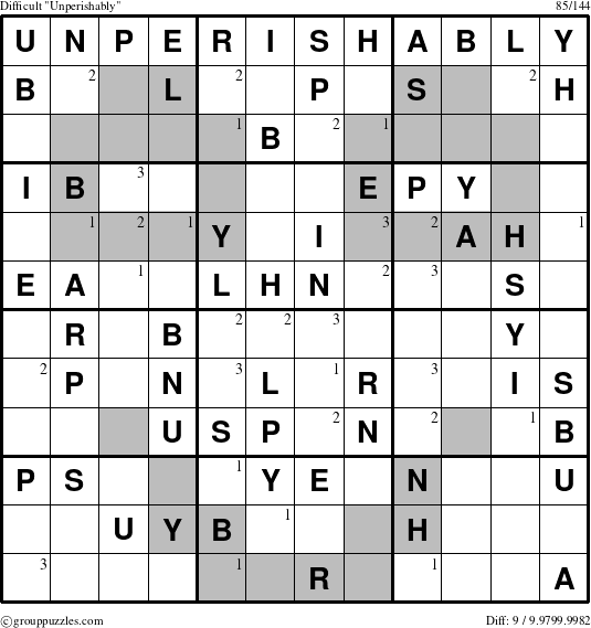 The grouppuzzles.com Difficult Unperishably puzzle for  with the first 3 steps marked