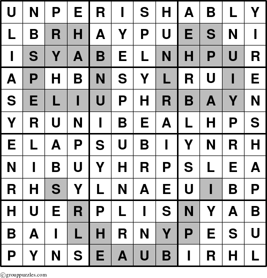 The grouppuzzles.com Answer grid for the Unperishably puzzle for 