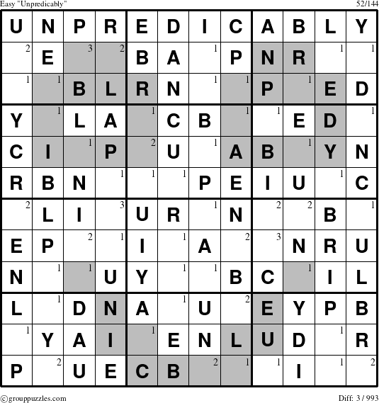 The grouppuzzles.com Easy Unpredicably puzzle for  with the first 3 steps marked