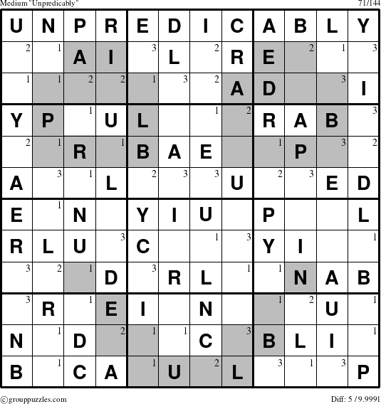 The grouppuzzles.com Medium Unpredicably puzzle for  with the first 3 steps marked