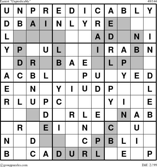 The grouppuzzles.com Easiest Unpredicably puzzle for 