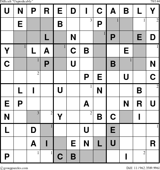 The grouppuzzles.com Difficult Unpredicably puzzle for  with the first 3 steps marked