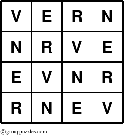 The grouppuzzles.com Answer grid for the Vern puzzle for 