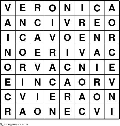 The grouppuzzles.com Answer grid for the Veronica puzzle for 