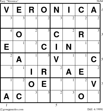 The grouppuzzles.com Easy Veronica puzzle for  with all 4 steps marked