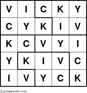 The grouppuzzles.com Answer grid for the Vicky puzzle for 