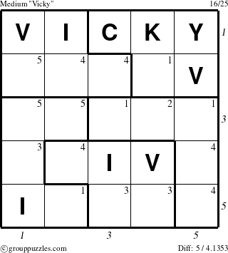 The grouppuzzles.com Medium Vicky puzzle for  with all 5 steps marked