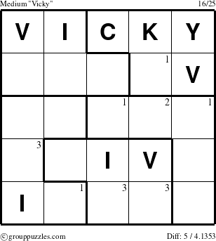 The grouppuzzles.com Medium Vicky puzzle for  with the first 3 steps marked