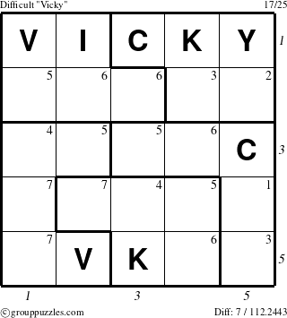 The grouppuzzles.com Difficult Vicky puzzle for  with all 7 steps marked