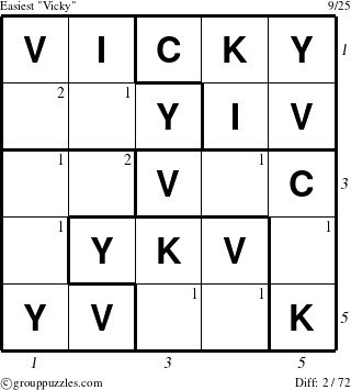 The grouppuzzles.com Easiest Vicky puzzle for  with all 2 steps marked