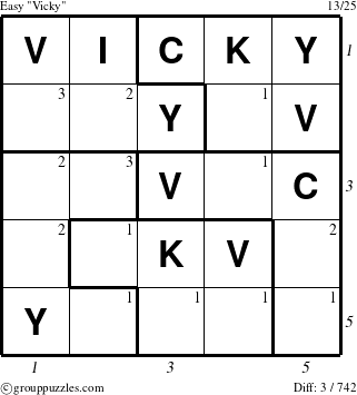 The grouppuzzles.com Easy Vicky puzzle for  with all 3 steps marked