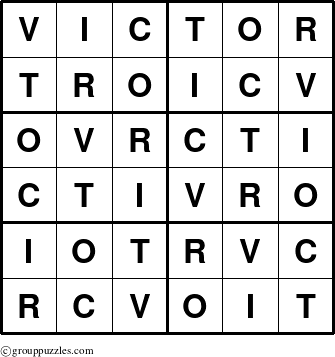 The grouppuzzles.com Answer grid for the Victor puzzle for 