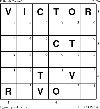 The grouppuzzles.com Difficult Victor puzzle for , suitable for printing, with all 7 steps marked