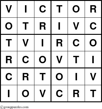 The grouppuzzles.com Answer grid for the Victor puzzle for 