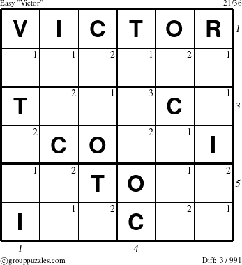 The grouppuzzles.com Easy Victor puzzle for  with all 3 steps marked