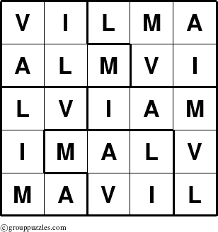 The grouppuzzles.com Answer grid for the Vilma puzzle for 