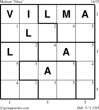 The grouppuzzles.com Medium Vilma puzzle for  with all 5 steps marked