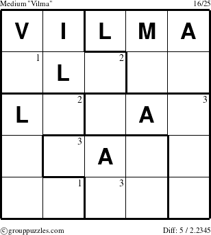 The grouppuzzles.com Medium Vilma puzzle for  with the first 3 steps marked