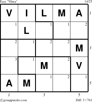 The grouppuzzles.com Easy Vilma puzzle for , suitable for printing, with all 3 steps marked