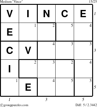 The grouppuzzles.com Medium Vince puzzle for  with all 5 steps marked