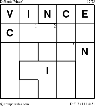 The grouppuzzles.com Difficult Vince puzzle for  with the first 3 steps marked