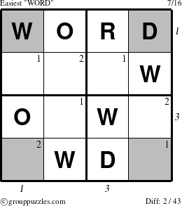 The grouppuzzles.com Easiest WORD puzzle for  with all 2 steps marked