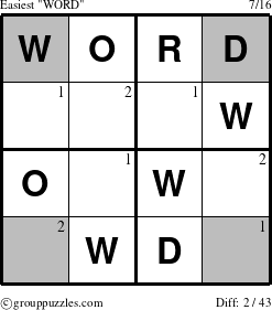 The grouppuzzles.com Easiest WORD puzzle for  with the first 2 steps marked