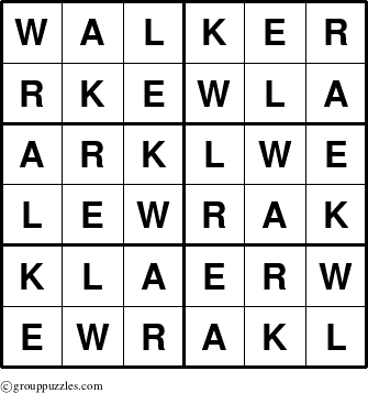 The grouppuzzles.com Answer grid for the Walker puzzle for 