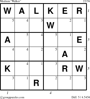 The grouppuzzles.com Medium Walker puzzle for , suitable for printing, with all 5 steps marked