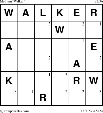 The grouppuzzles.com Medium Walker puzzle for  with the first 3 steps marked