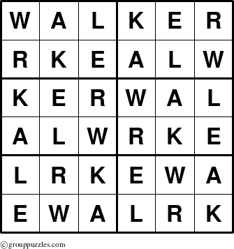 The grouppuzzles.com Answer grid for the Walker puzzle for 