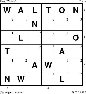 The grouppuzzles.com Easy Walton puzzle for , suitable for printing, with all 3 steps marked