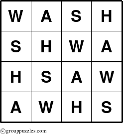 The grouppuzzles.com Answer grid for the Wash puzzle for 