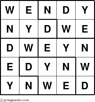 The grouppuzzles.com Answer grid for the Wendy puzzle for 