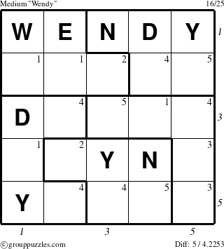 The grouppuzzles.com Medium Wendy puzzle for  with all 5 steps marked