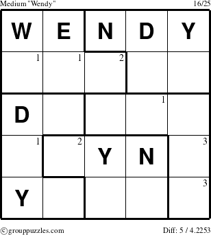 The grouppuzzles.com Medium Wendy puzzle for  with the first 3 steps marked