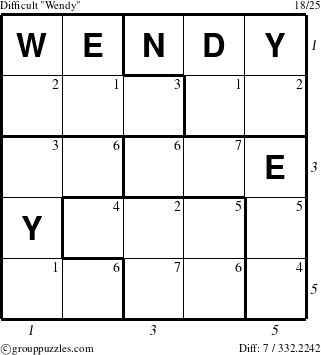 The grouppuzzles.com Difficult Wendy puzzle for , suitable for printing, with all 7 steps marked