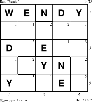 The grouppuzzles.com Easy Wendy puzzle for  with all 3 steps marked