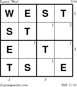 The grouppuzzles.com Easiest West puzzle for  with all 2 steps marked