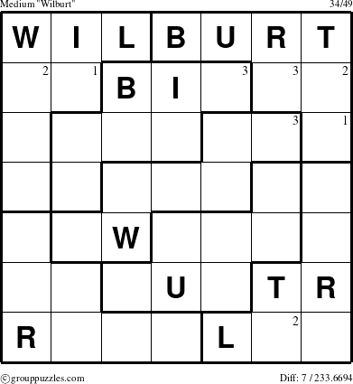 The grouppuzzles.com Medium Wilburt puzzle for  with the first 3 steps marked