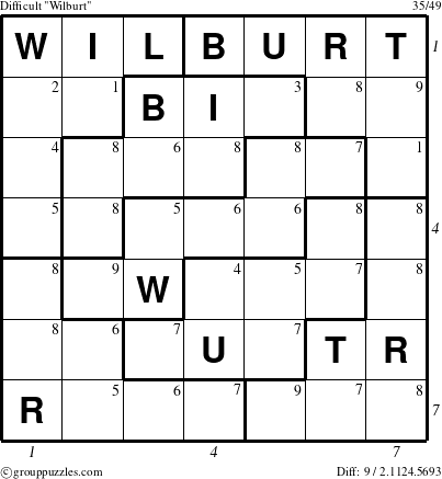 The grouppuzzles.com Difficult Wilburt puzzle for , suitable for printing, with all 9 steps marked