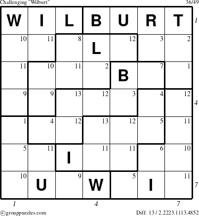 The grouppuzzles.com Challenging Wilburt puzzle for , suitable for printing, with all 13 steps marked