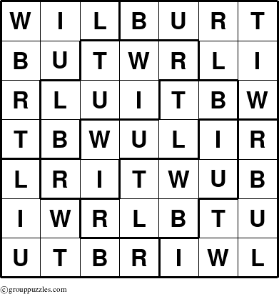 The grouppuzzles.com Answer grid for the Wilburt puzzle for 