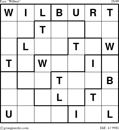 The grouppuzzles.com Easy Wilburt puzzle for 