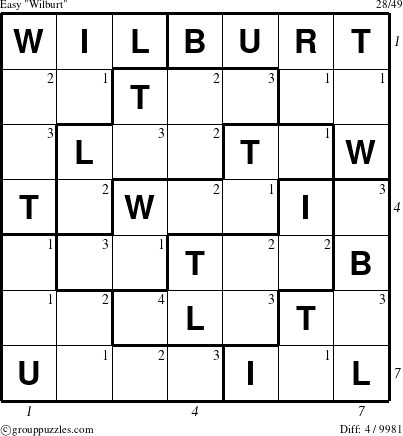 The grouppuzzles.com Easy Wilburt puzzle for  with all 4 steps marked