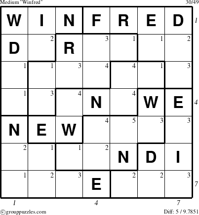 The grouppuzzles.com Medium Winfred puzzle for , suitable for printing, with all 5 steps marked