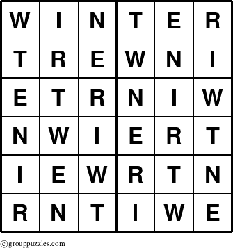 The grouppuzzles.com Answer grid for the Winter puzzle for 